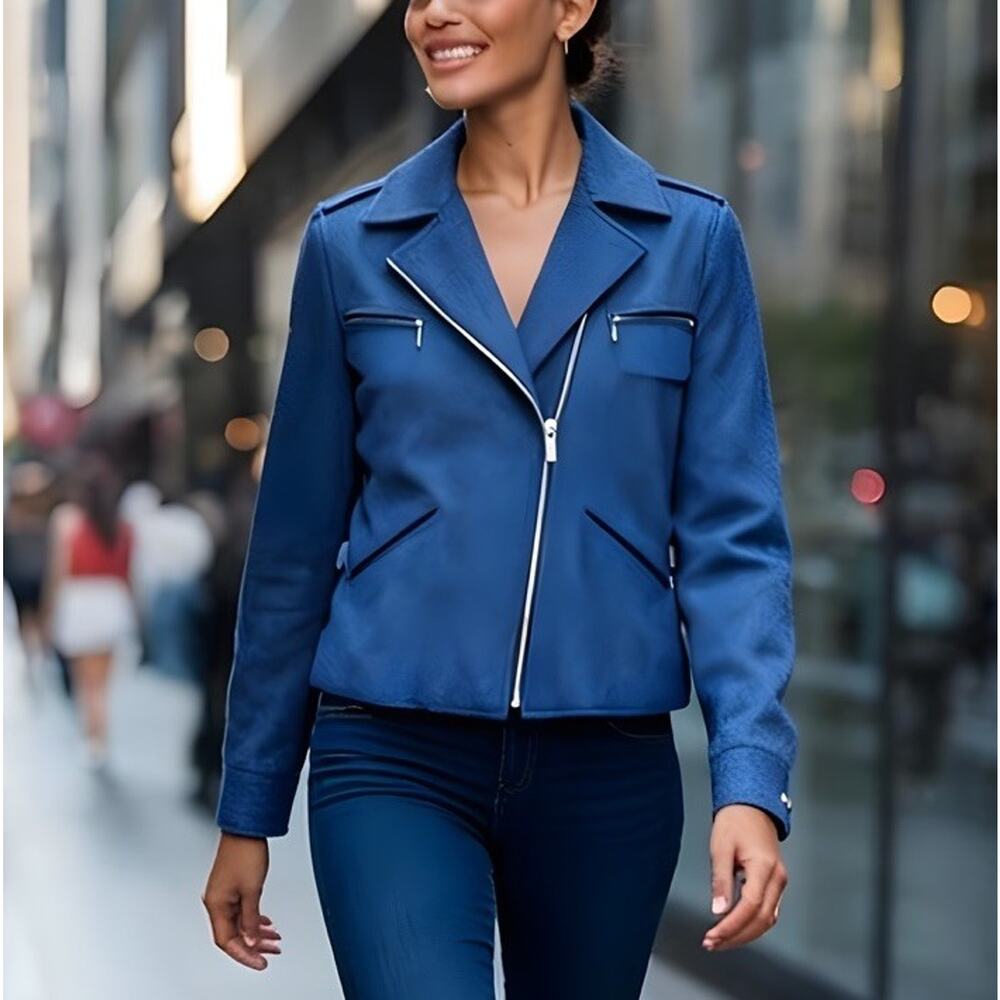 LRL Ralph Lauren Women's‎ Lambswool Asymmetrical Zip Moto Jacket Blazer Size 6